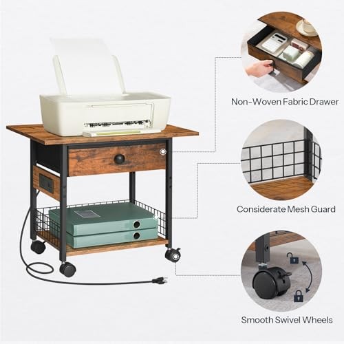 Printer Stand with Charging Station, 2-Tier Printer Cart, Under Desk Printer