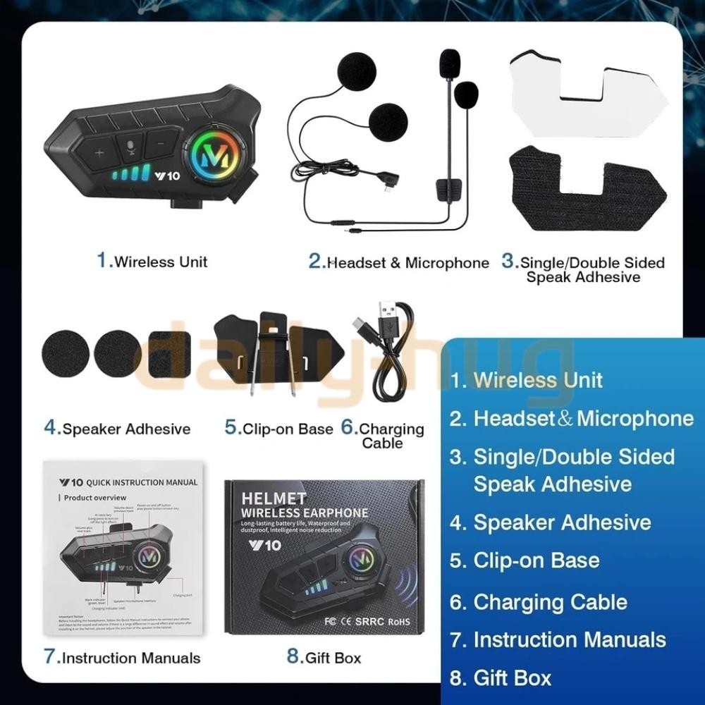 FM Motorcycle Headset Bluetooth Helmet Intercom Speaker Music Share Headphone