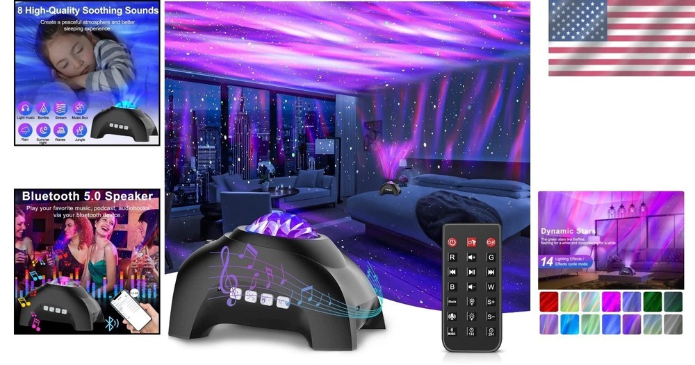 Dynamic Starry Sky Projector with Bluetooth & 33 Lighting Effects for Home Décor