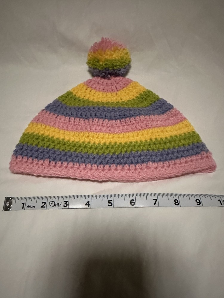 Hand Made Crochet Spring Time Colored Stocking Hat With Pom Pom