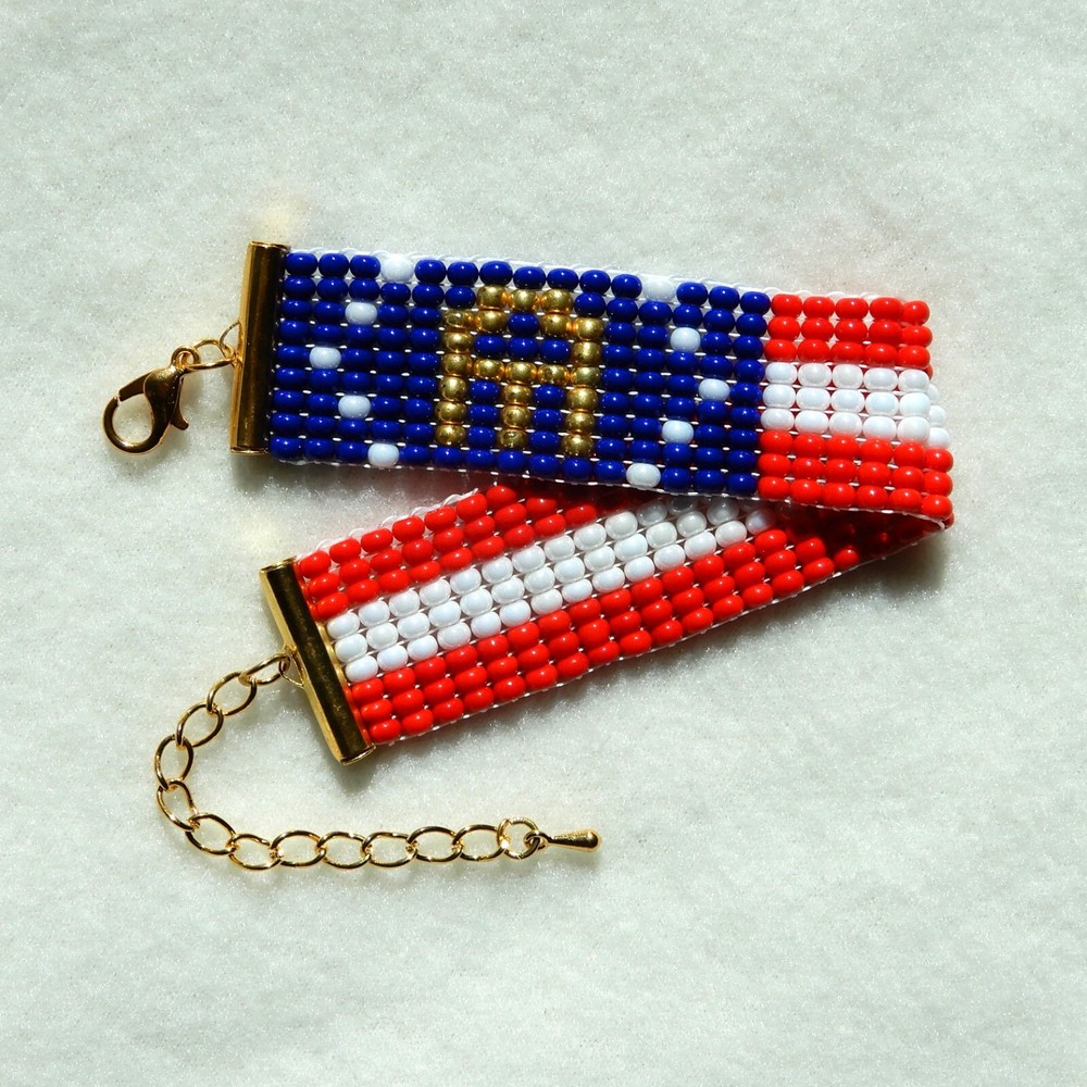 Georgia state flag bead bracelet, handmade, adjustable length