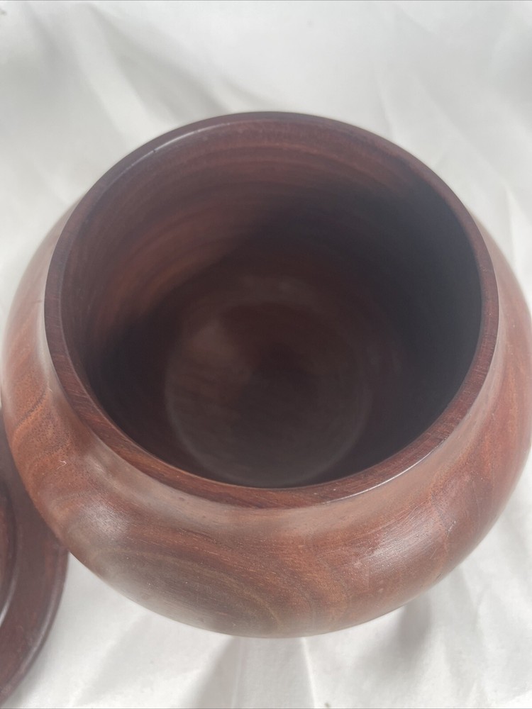 Walnut wood jar with lid Hand Crafted Signed