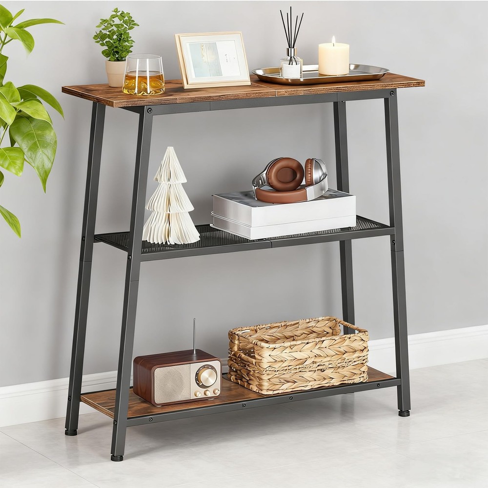 Narrow Console Table, 3-Tier Small Entryway Table with Storage Shelves, Behin...