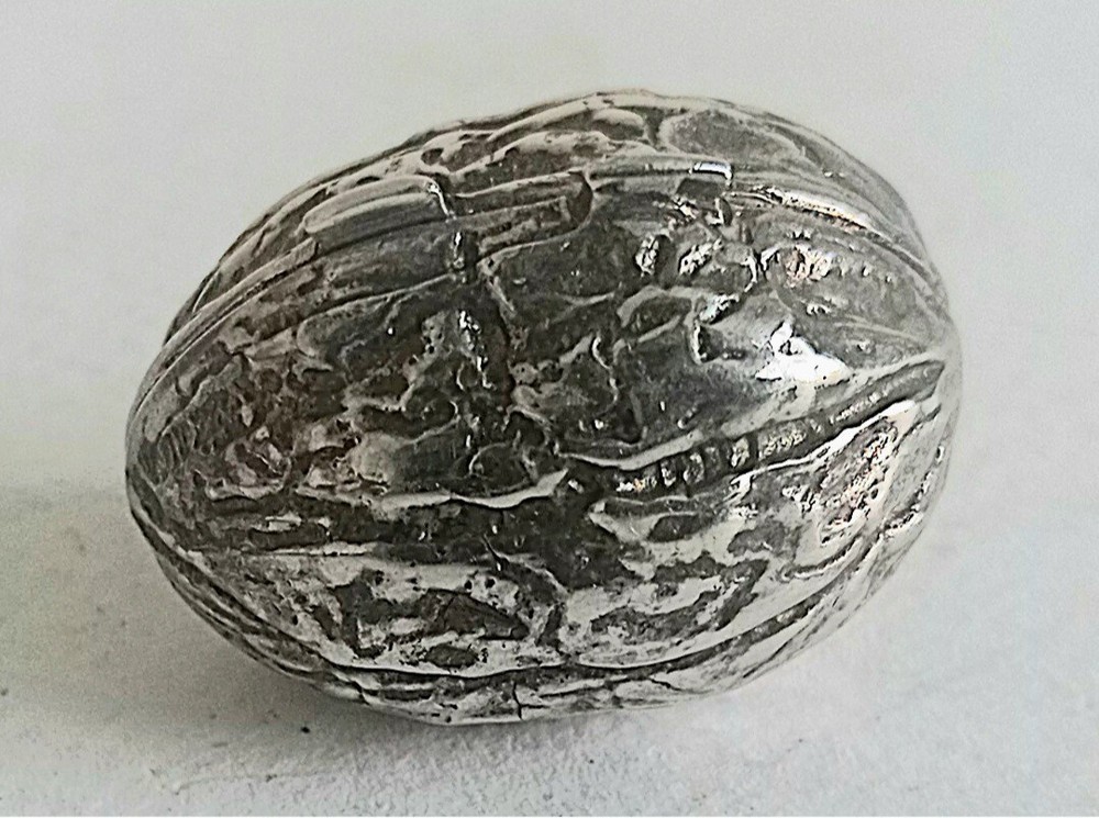Stirling Silver Nut style Box. Thimble Case. Silver Walnut Style Box. 925 mark