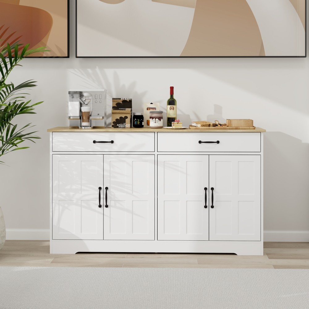 55.91" Buffet Cabinet - 2 Drawers, 4 Doors, Storage Sideboard for Dining White