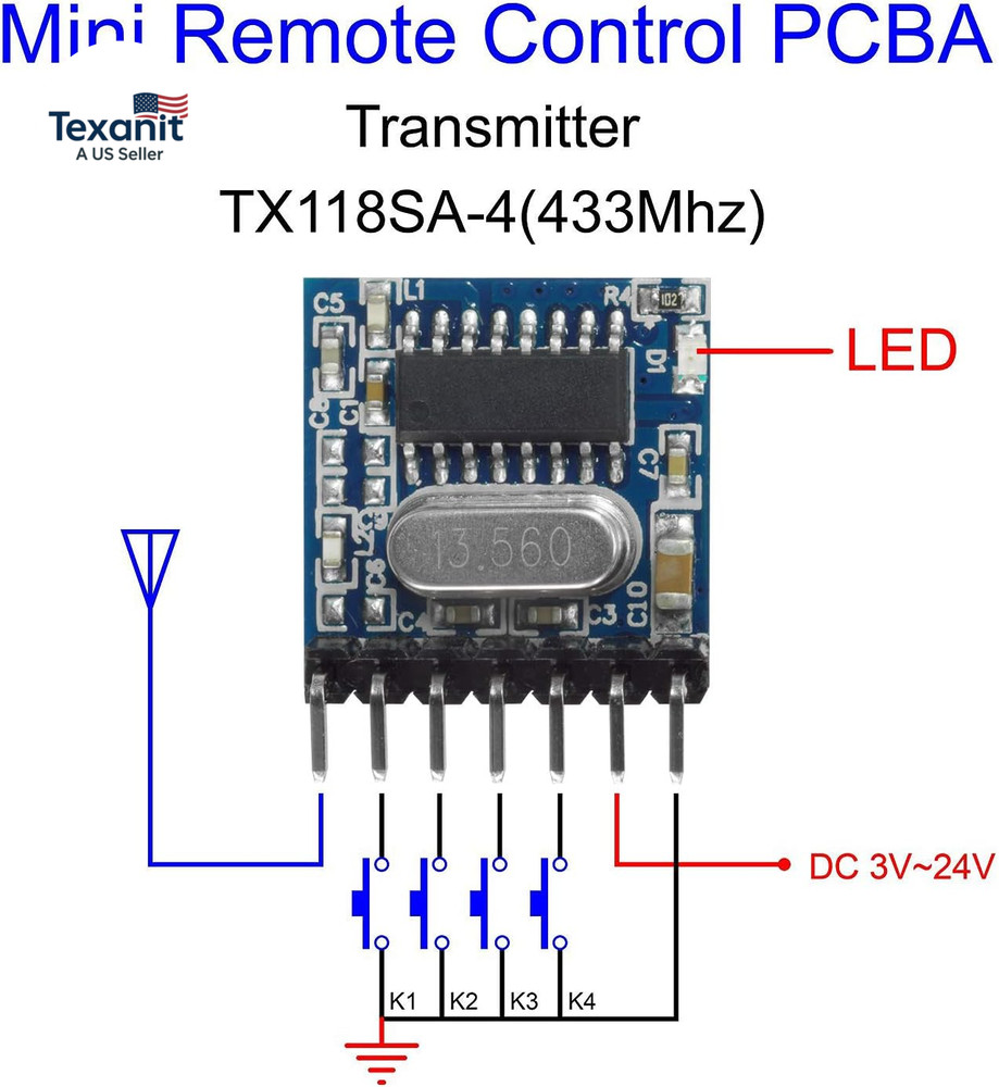 Wireless 433Mhz RF Module Receiver and Transmitter Remote Control Built-In Learn