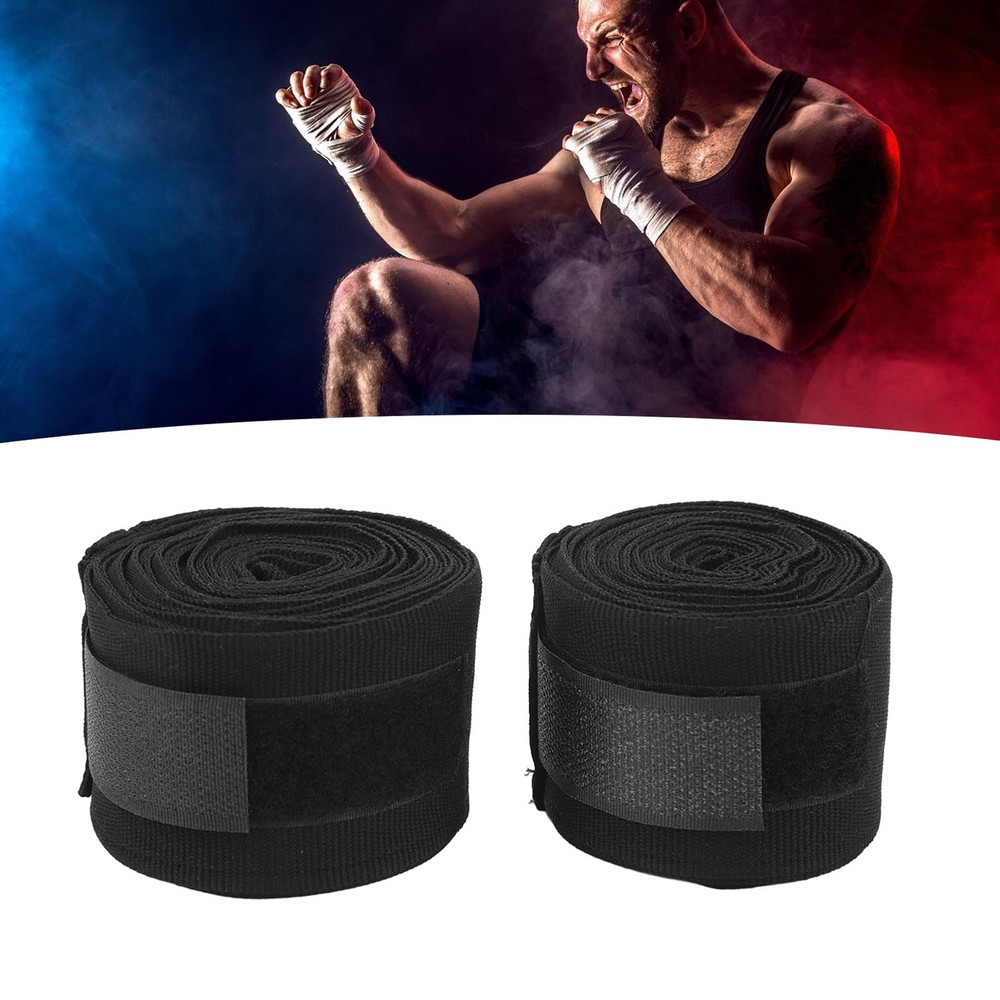 2pcs Boxing Handwraps 5m Quick Drying Hook Loop Black