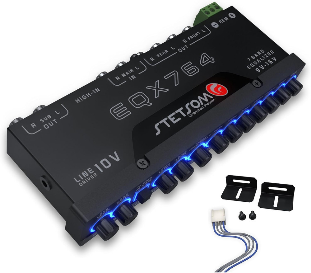 EQX764-7 Band Equalizer, Pre-Amp Car Audio Graphic Equalizer with 4 Inputs (RCA