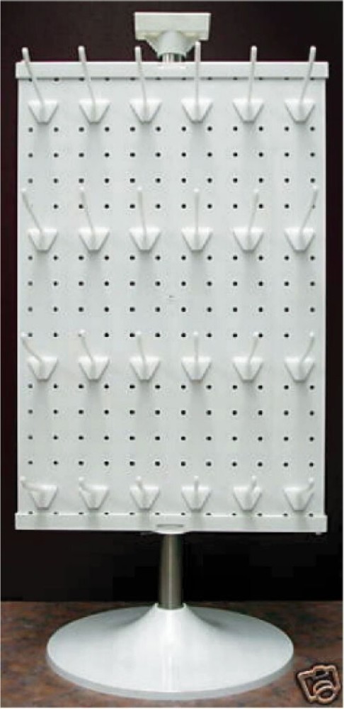 3 Sided White Counter Top Peg Board Spinner Rack Display with Hooks