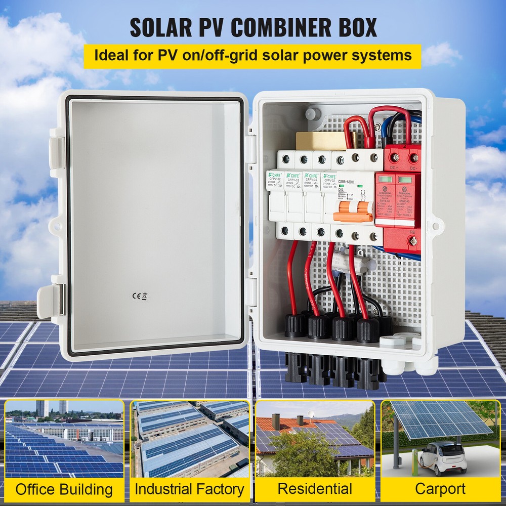 VEVOR Solar Combiner Box PV Combiner 15A 4 String Plastic for Solar Panel Kit