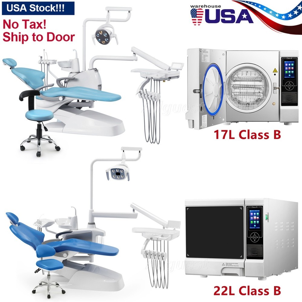 Dental Unit Chair Computer Controlled DC Motor+Stool/Autoclave Steam Sterilizer