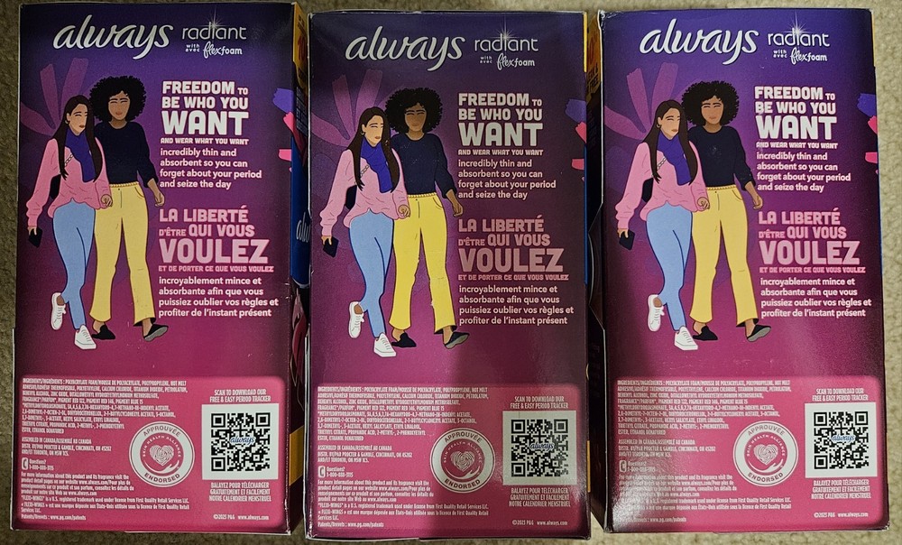 Always Radiant With Flexfoam, Size 1 Regular, 30 Count, 3 Box Bundle