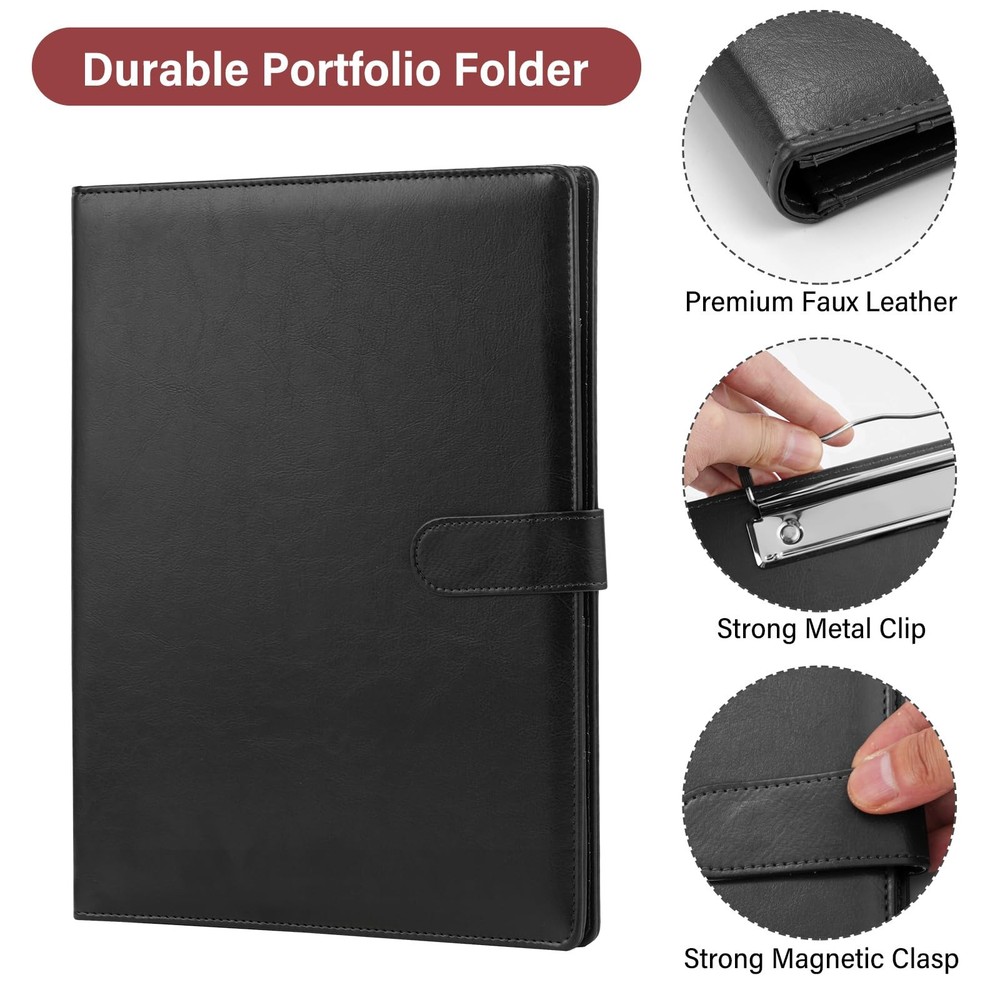 Professional Padfolio – Multi-Function Faux Leather Portfolio with Clipboard, Re