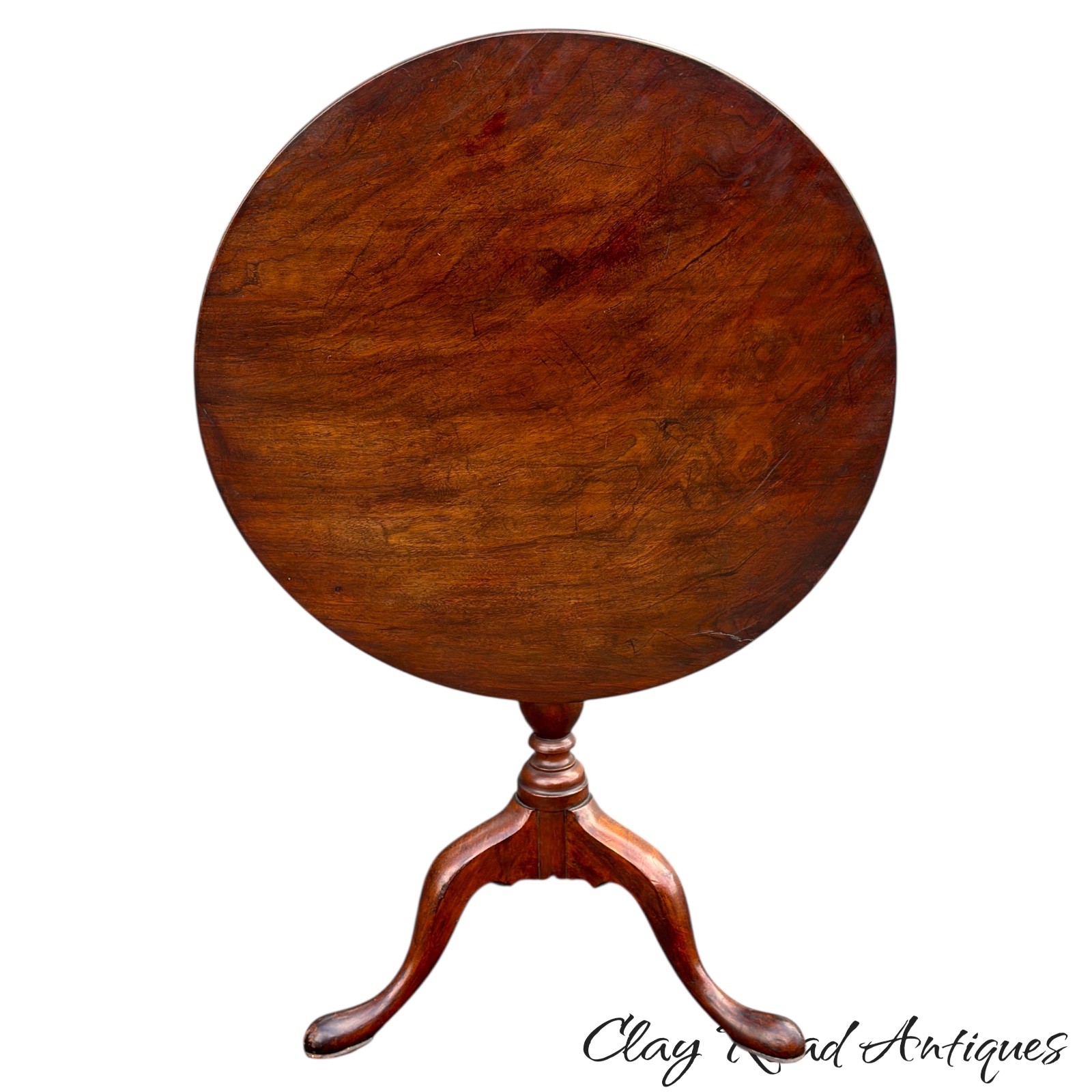 Antique walnut Queen Anne tea table 1760 18th birdcage tilt  pad feet country