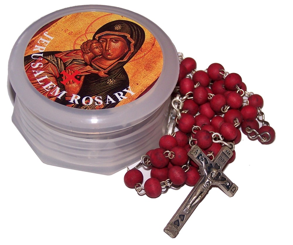 Rosary Beads Catholic Necklace Christian Pendant Prayer Blessed Wood Long Israel