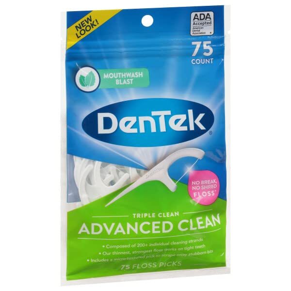 DenTek Triple Advanced Clean Mouthwash Blast Floss Picks, 75 Count, (Pack of 12)