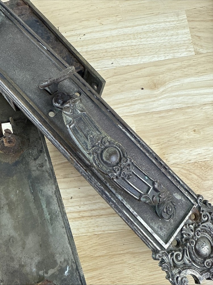 Antique Ornate Entry Way Door Pulls Set Handles, Hardware Salvage - Needs Work