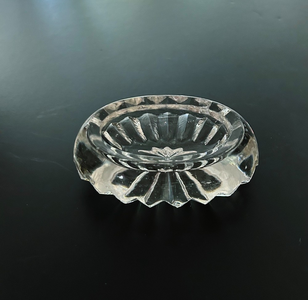 Vintage Cut Clear Crystal Salt Cellar Star Shaped Pattern Cut Into Bottom