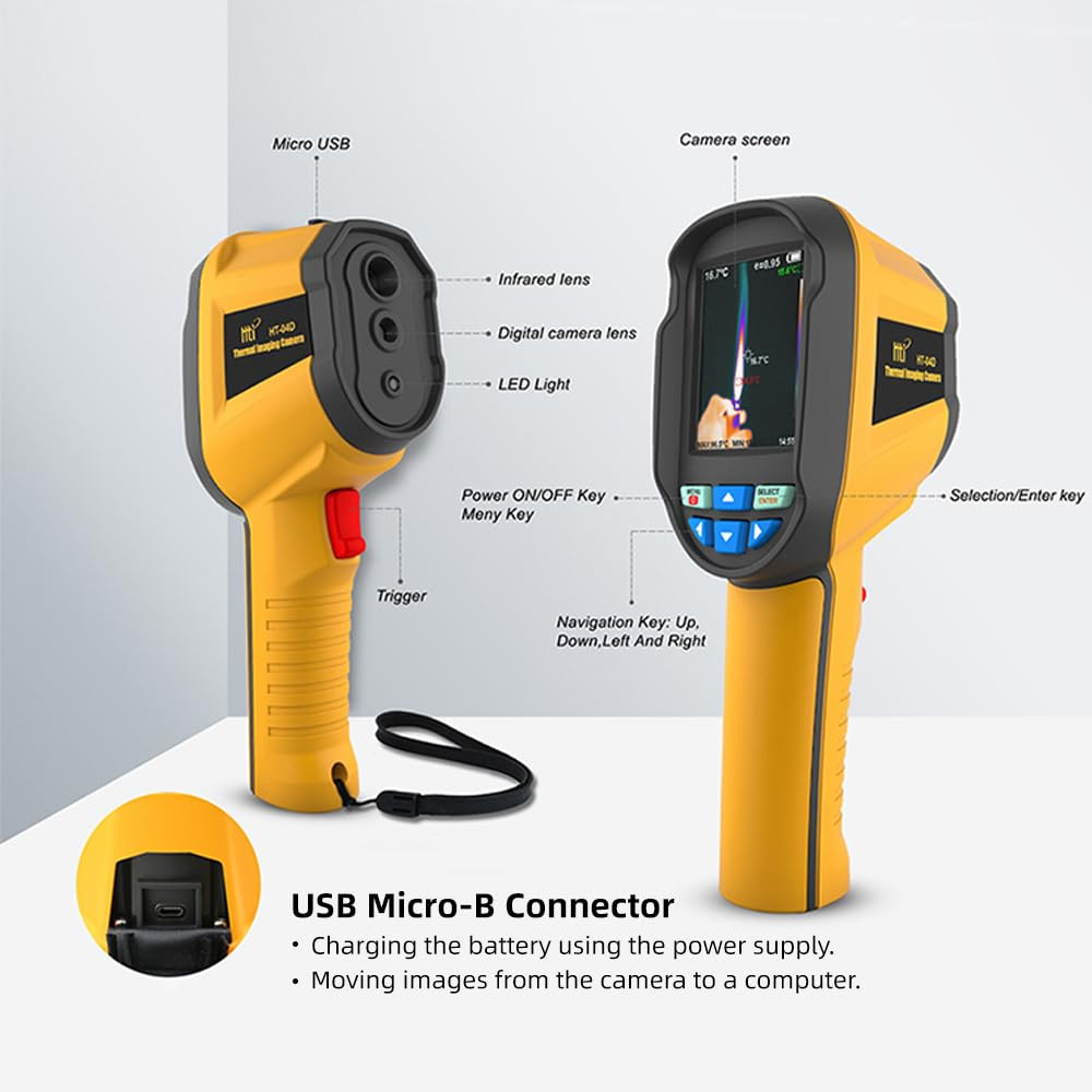 HT-04D Portable Thermal Imaging Camera with Laser Pointer and 25Hz Refresh Rate