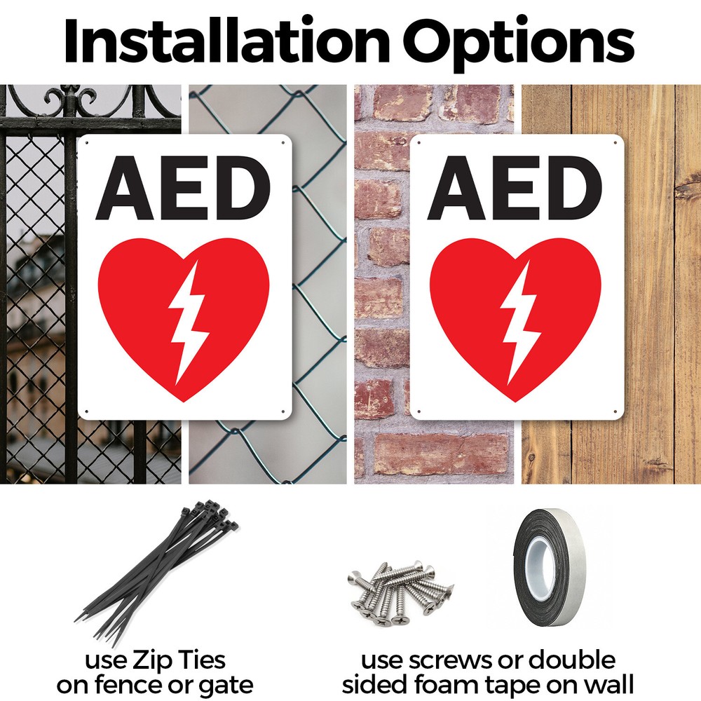 (2 Pack) AED Sign Decal Metal Plastic