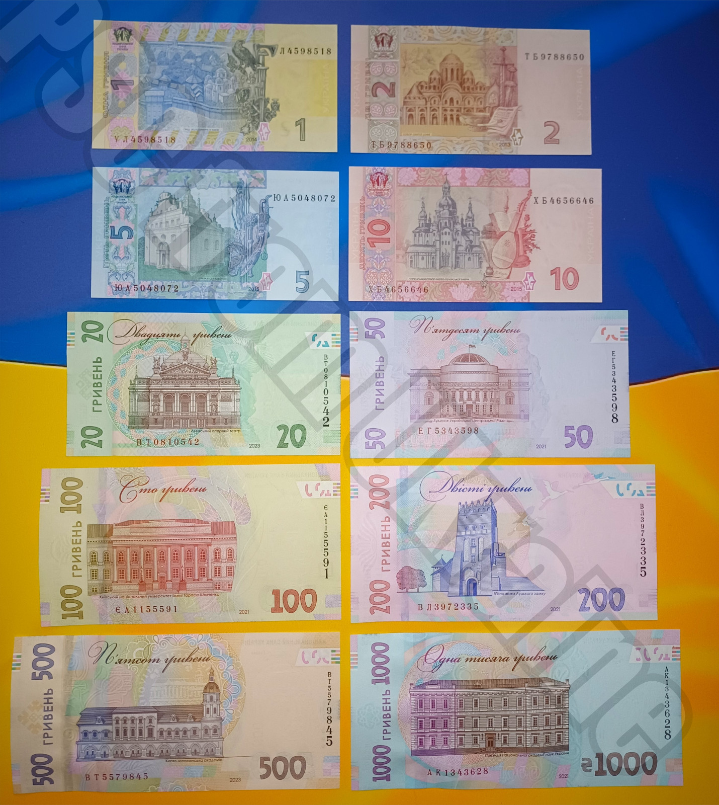 Ukraine FULL SET 10everyday banknotes 1,2,5,10,20,50,100,200,500,1000 Hryven UNC