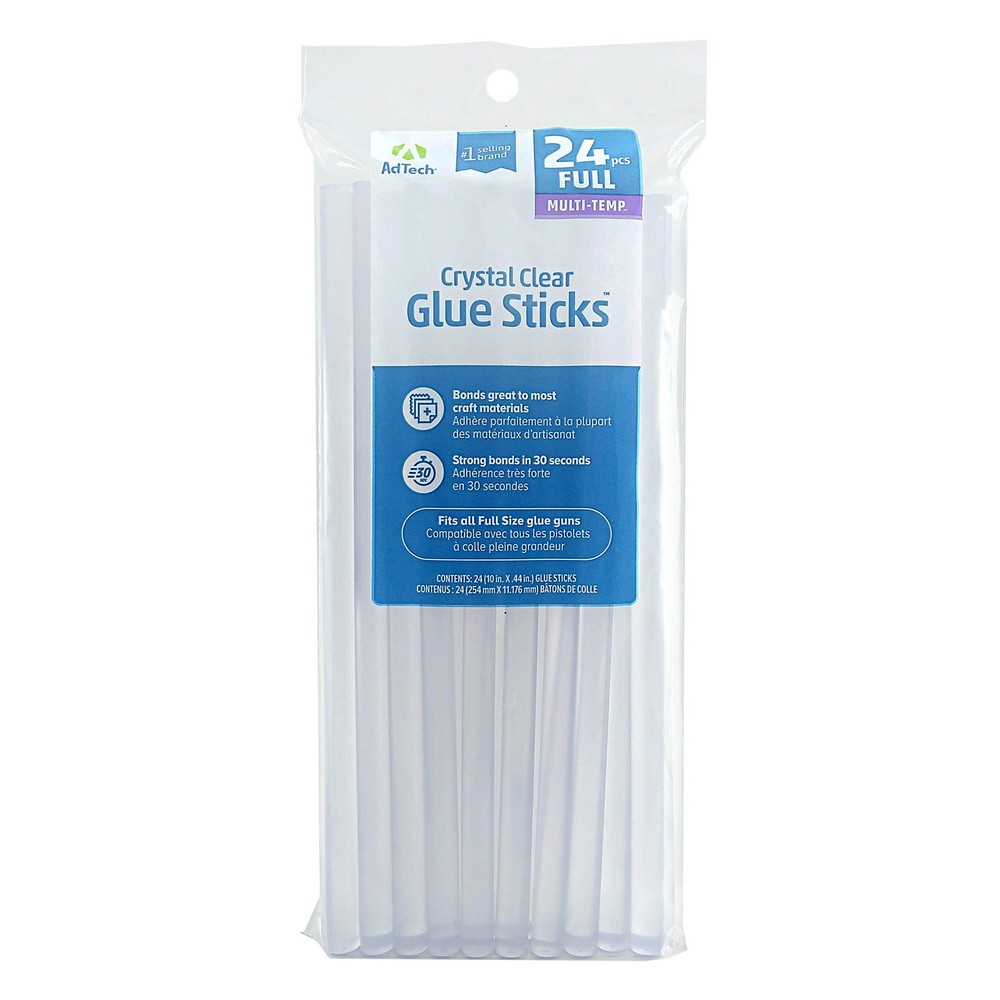 AdTech Hot Glue Sticks 10" Full Size, Clear, 24 SINGLE PACK, Clear