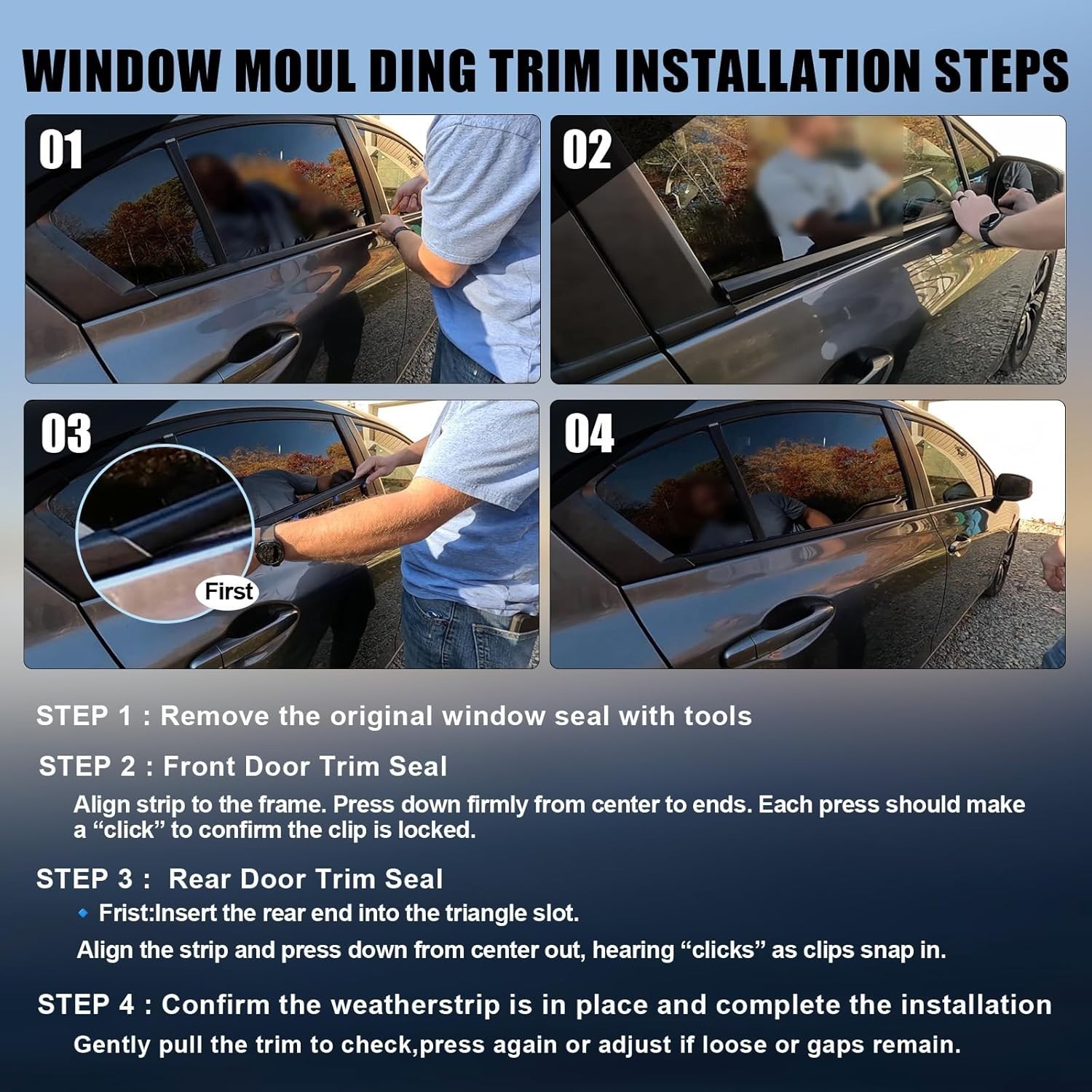 4 Pzs Moldura Exterior Ventana Sello Impermeable para Honda Civic 2012-2015