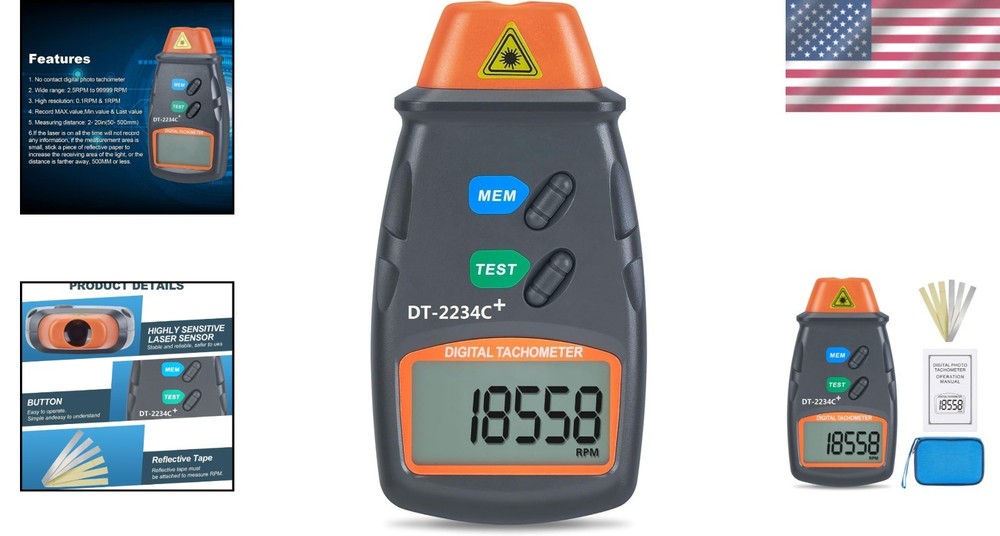 Professional Non-Contact Photo Tachometer Tool