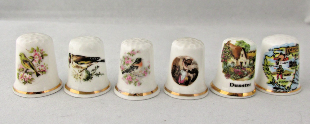 Bone China Thimbles x 6 Birds etc