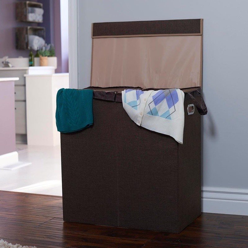 Double Laundry Hamper Removable Liner Collapsible Storage Durable Magnetic Lid