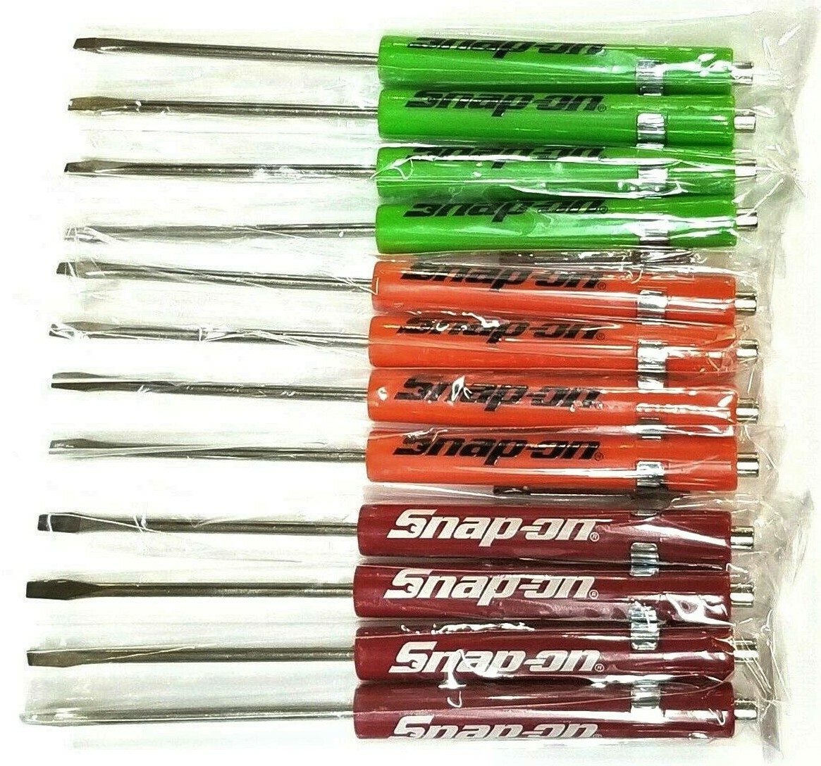 NEW 12 ASSORTED Snap-on Tools Flat Tip Pocket Screwdrivers w/Clip & Magnetic End