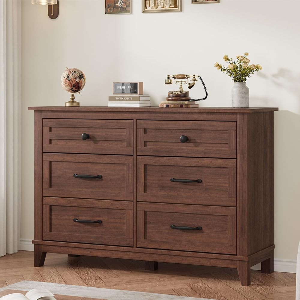 Dresser for Bedroom 6 Drawer Dresser Storage Freestanding Wooden Closet Chest
