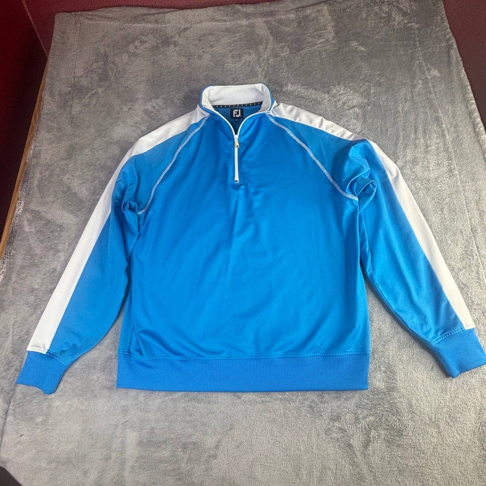 FootJoy Quarter Zip Pullover Mens Medium Blue White Golf Athletic Performance