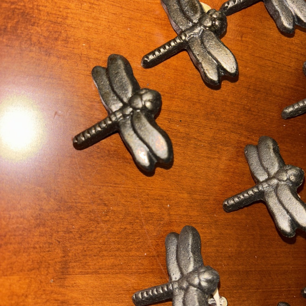 10 CAST IRON CABINET KNOBS PULLS DRAWER DRESSER HANDLES RUSTIC DRAGONFLY