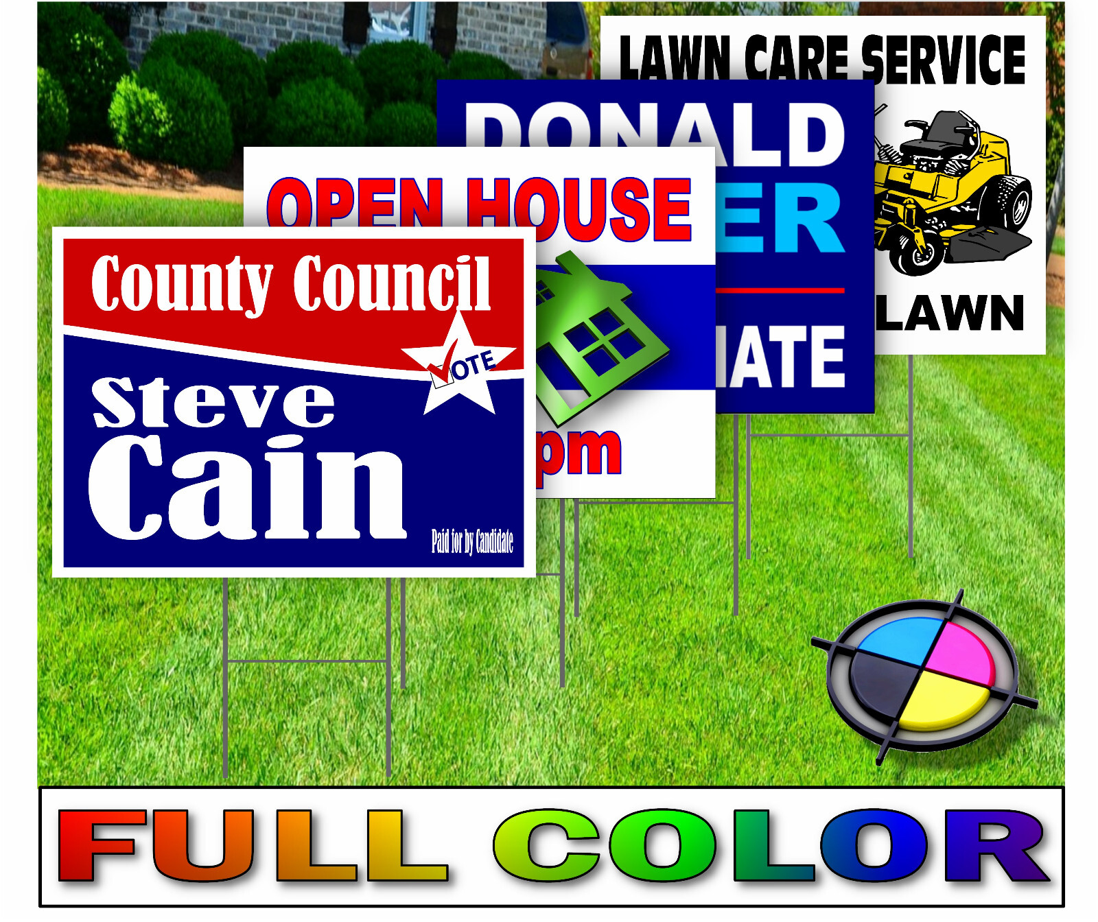 18 x 24 Yard Signs - Custom Design - Full Color - 2 Sided - Stakes Optional