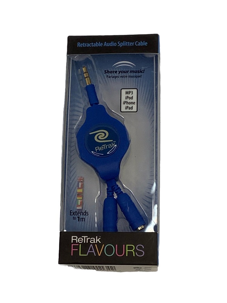 RETRAK  3.5mm Audio Cable/Auxiliary FLAVOURS Retractable Cable Blue 3ft