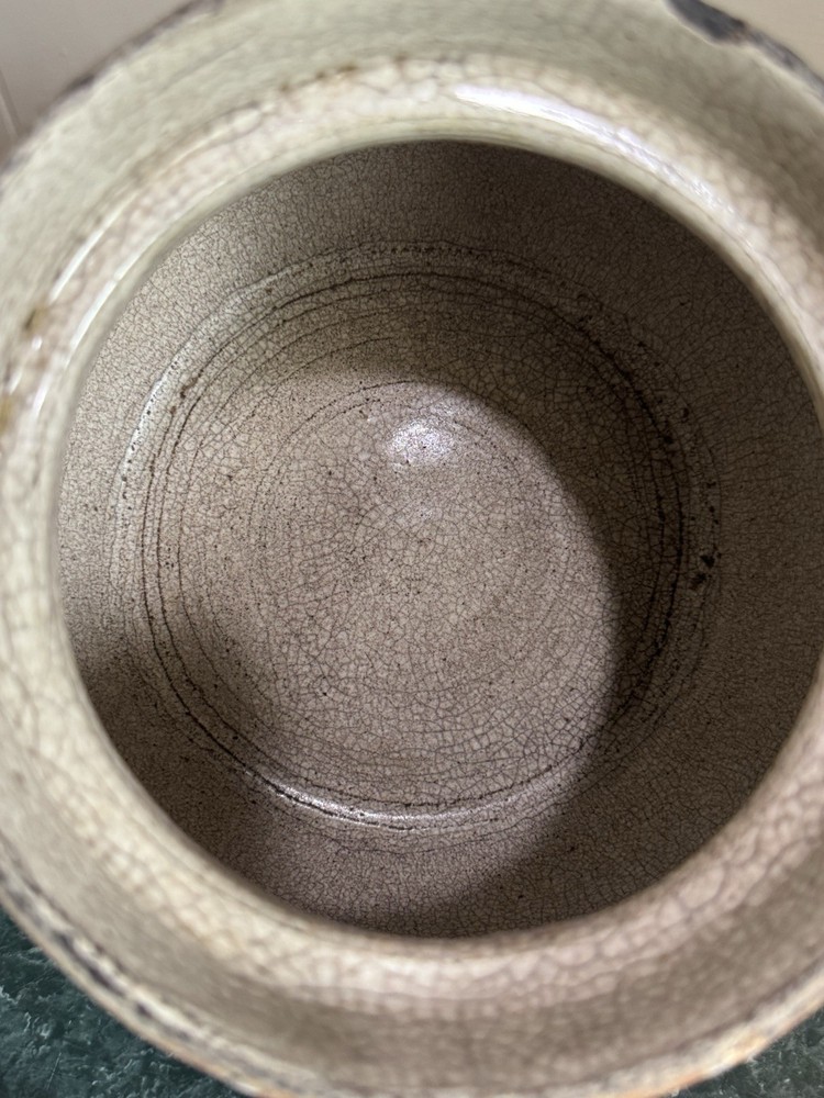 Bean Pot Old Earthenware Heavily Crazed