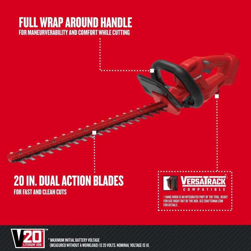 CRAFTSMAN V20 Cordless 20 Inch Hedge Trimmer (Bare Tool)-CMCHT810B