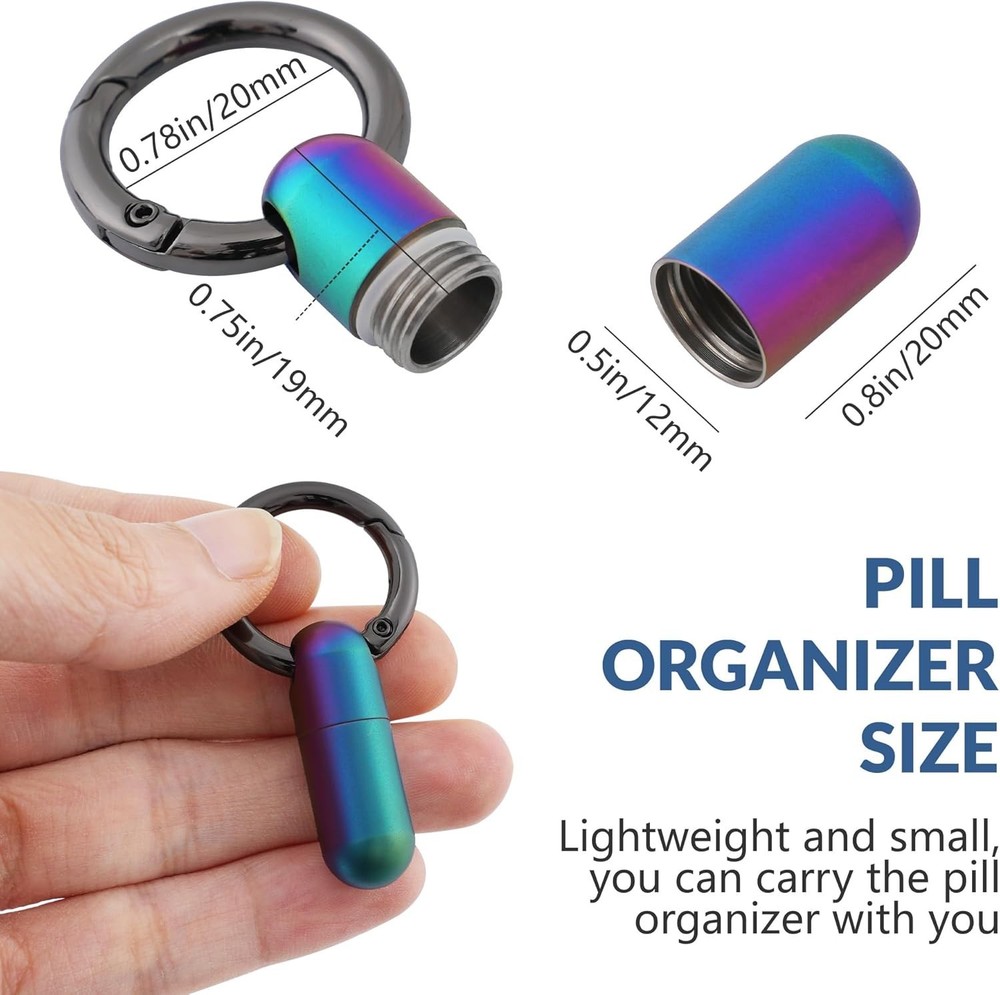 Travel-Friendly Titanium Pill Container with Keyring & O-ring Seal - Multicolor
