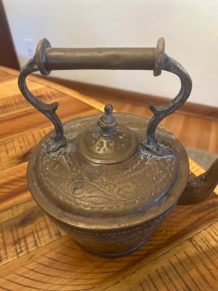 Beautiful antique Brass engraved tea pot