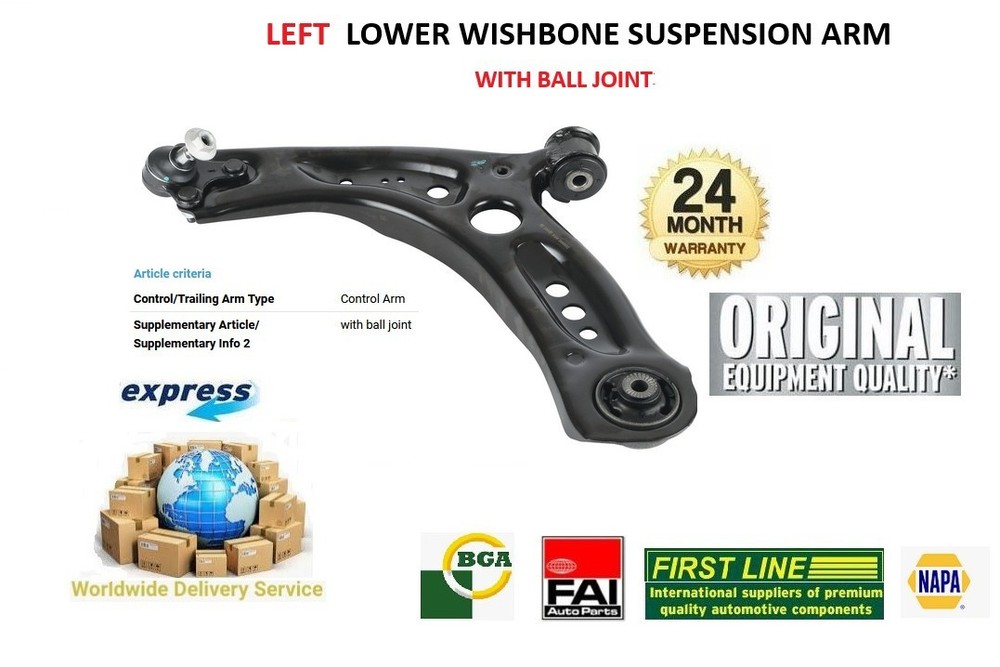 Front Axle Left Lower CONTROL ARM for AUDI A3 1.6 TDI 2012-on