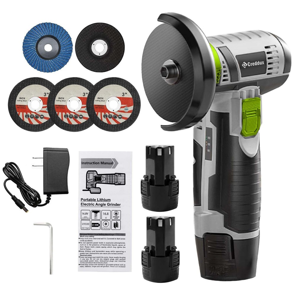 Creddux Cordless Angle Grinder, 3 Inch Mini Angle Grinder Tool With 2pcs 16.8V 2