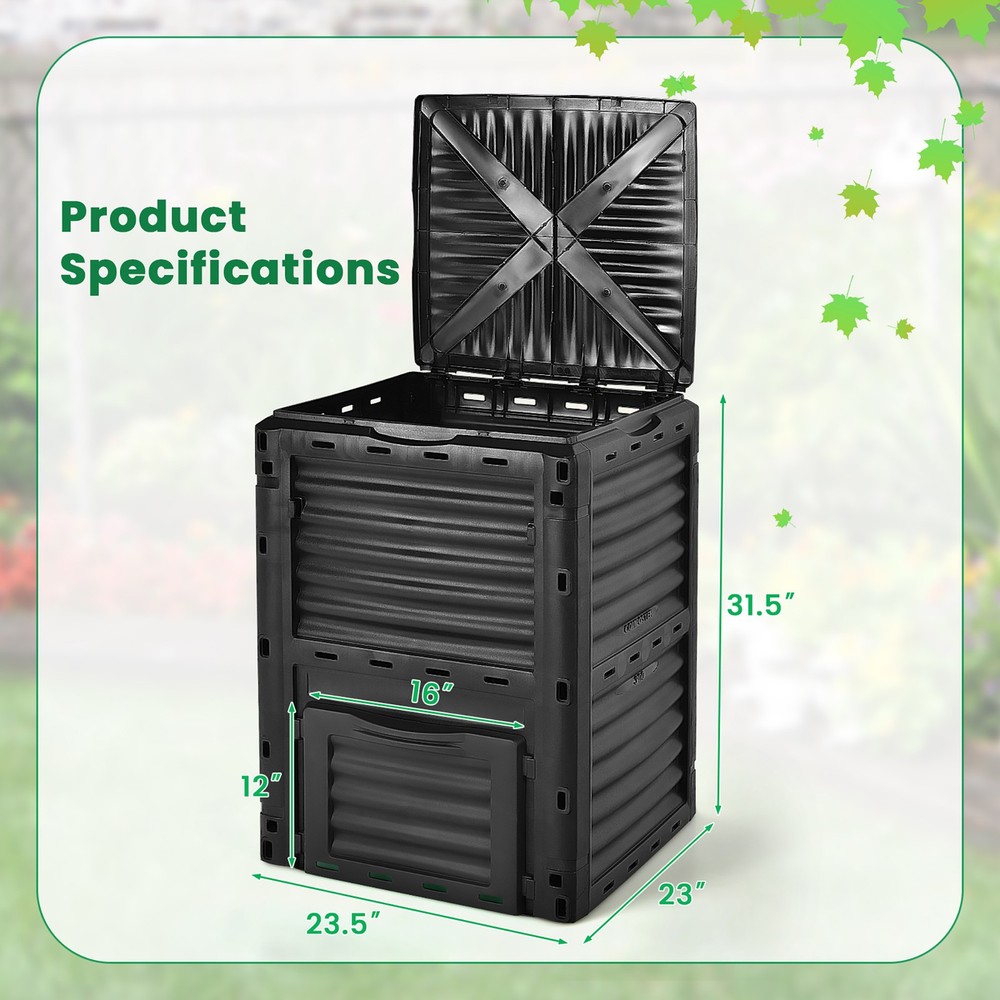 80-Gallon Outdoor Composter W/ Large Openable Lid & Bottom Exit Door