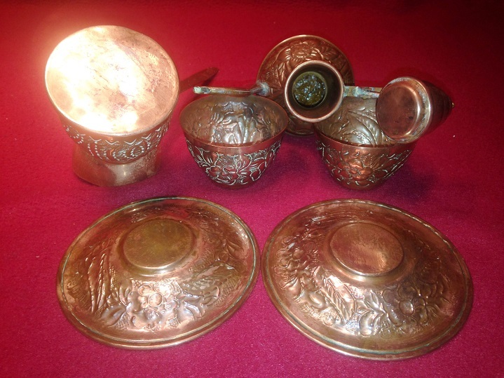 Vintage Incuse Copper Coffee Set Turkish