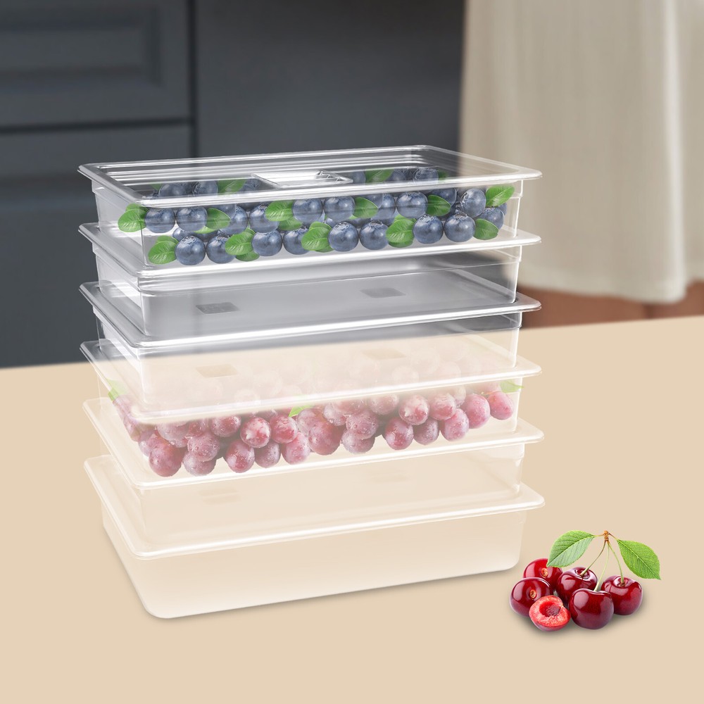 6 Pack Food Pans with Lids, 4'' Deep, Polycarbonate, Clear