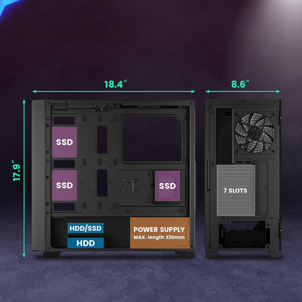 AL800 Full Tower PC Computer Case - Door Opening Design Tempered Glass, E-ATX/AT