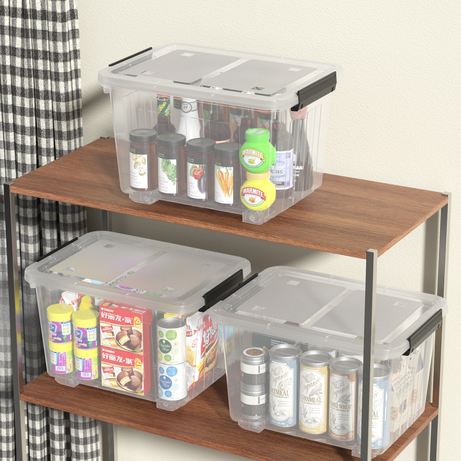 Kekow 30 Quart Gasket Box Stackable Storage Bin with Latching Lid &Wheels 4 Pack