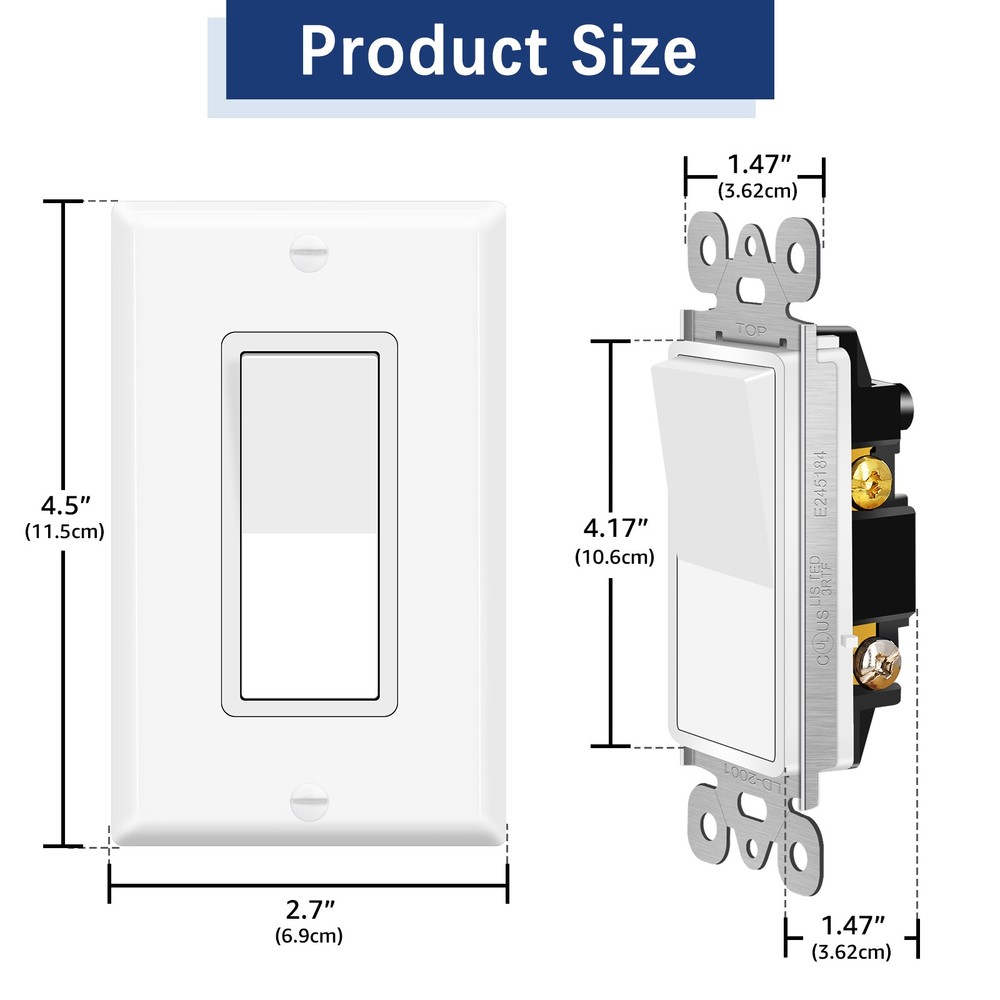 24PCS Decorator Single Pole Wall Switch Paddle Rocker Decorative ON/OFF Light UL
