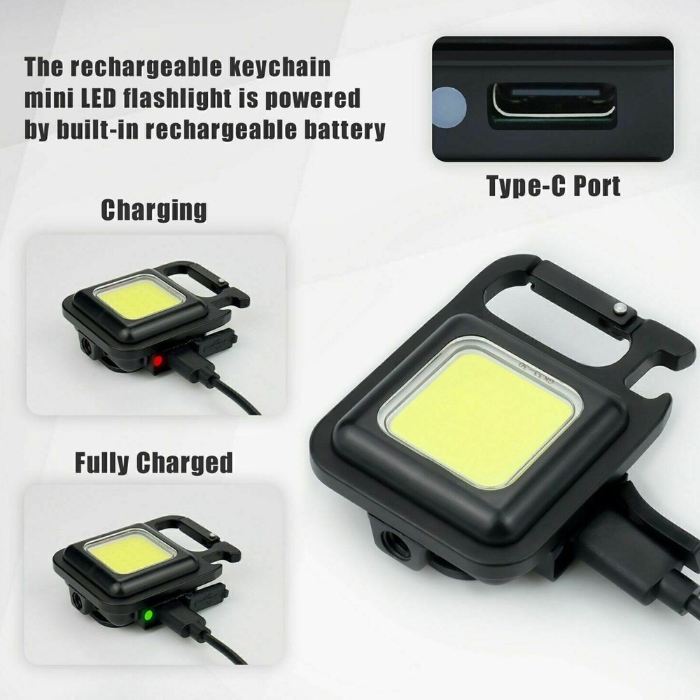 COB Mini Flashlight Portable Keychain LED Work Light USB Rechargeable Waterproof