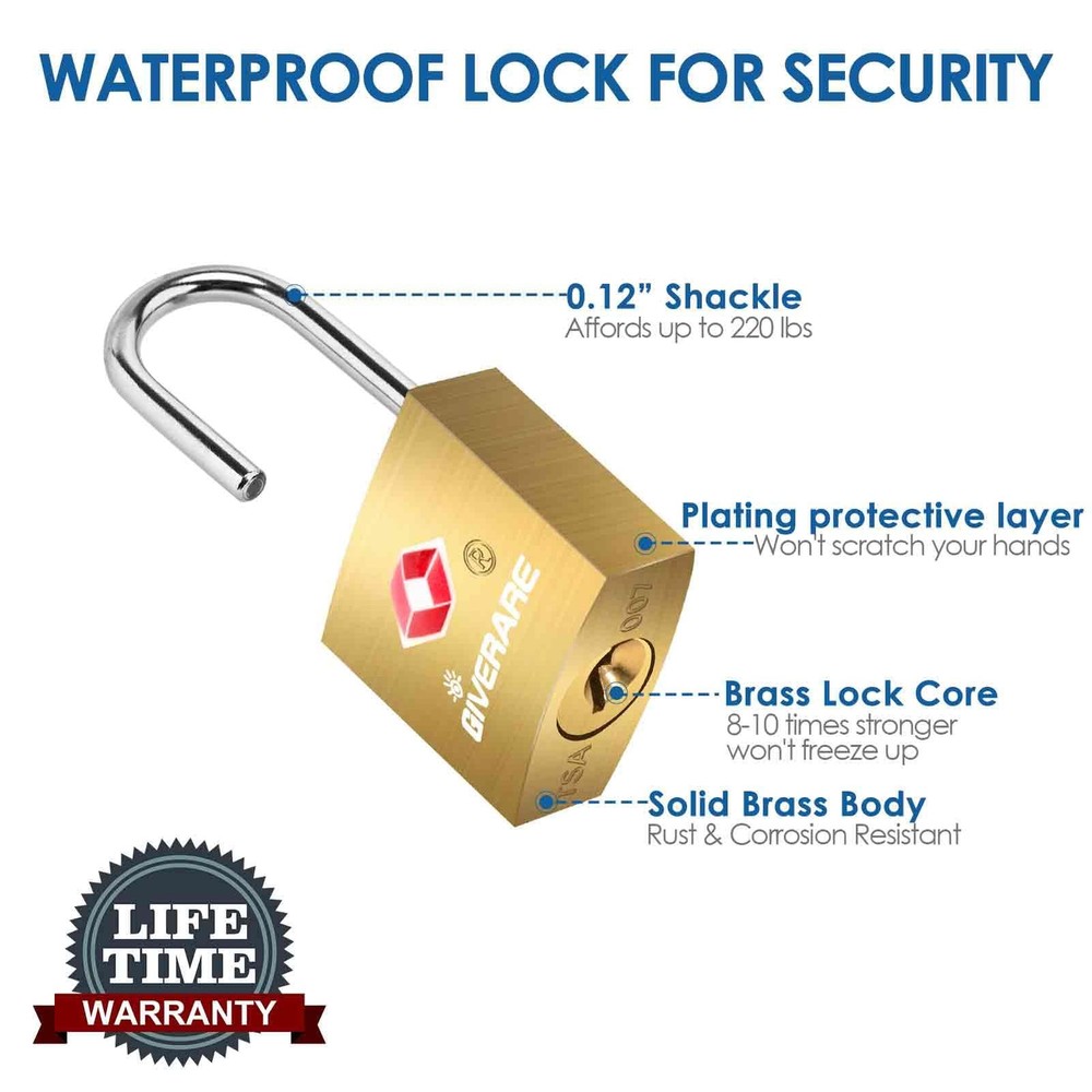 4 Pack TSA Approved Travel Luggage Locks with Keys, Solid Brass Copper Keyed ...